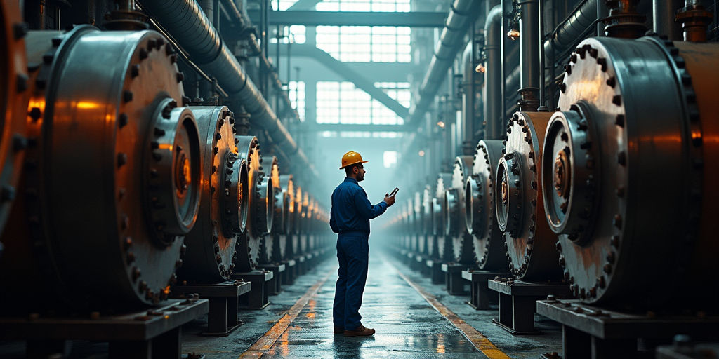 Разрез масляной системы газовой турбины с подшипниками и фильтрами